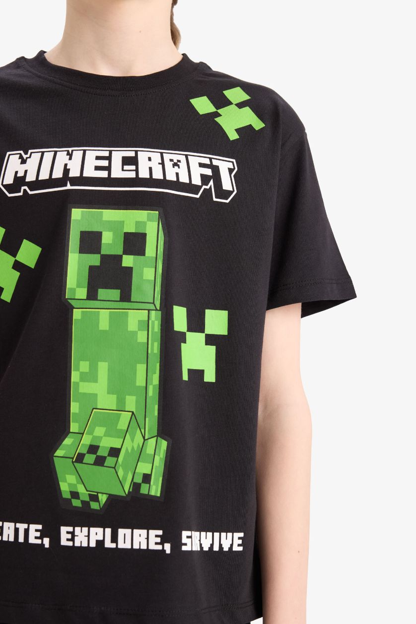 Erkek Çocuk - Genç Erkek Siyah %100 Pamuklu Mınecraft Baskılı Beli Lastikli Pijama Takımı Erkek Çocuk