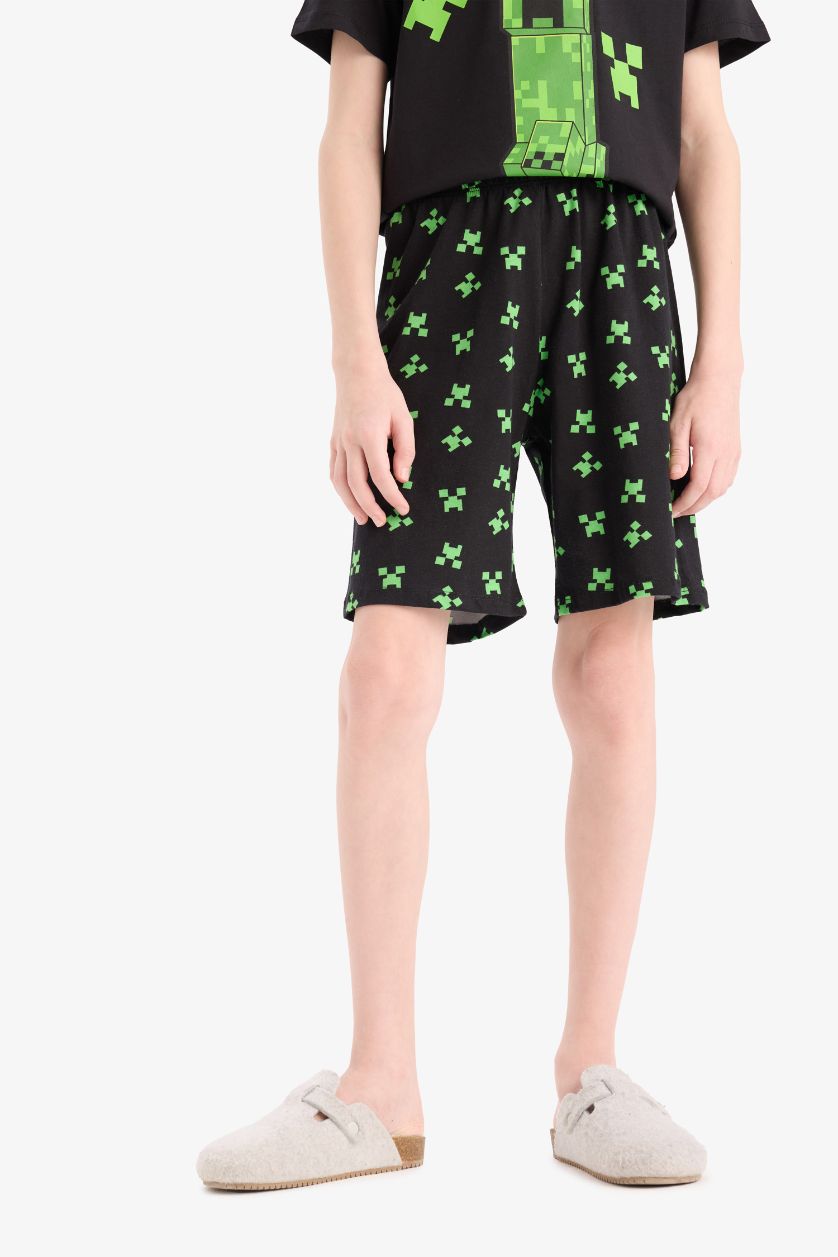 Erkek Çocuk - Genç Erkek Siyah %100 Pamuklu Mınecraft Baskılı Beli Lastikli Pijama Takımı Erkek Çocuk