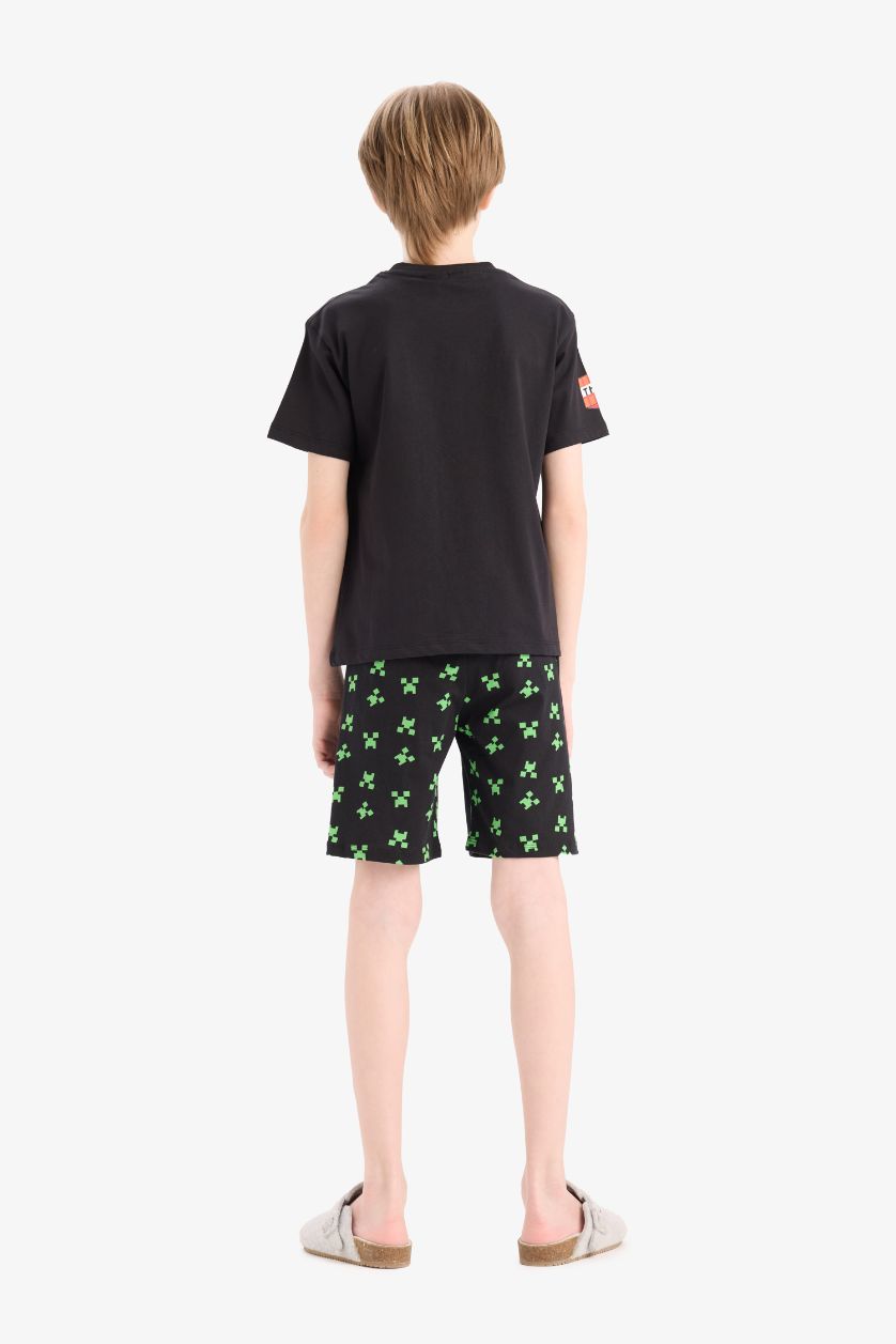Erkek Çocuk - Genç Erkek Siyah %100 Pamuklu Mınecraft Baskılı Beli Lastikli Pijama Takımı Erkek Çocuk