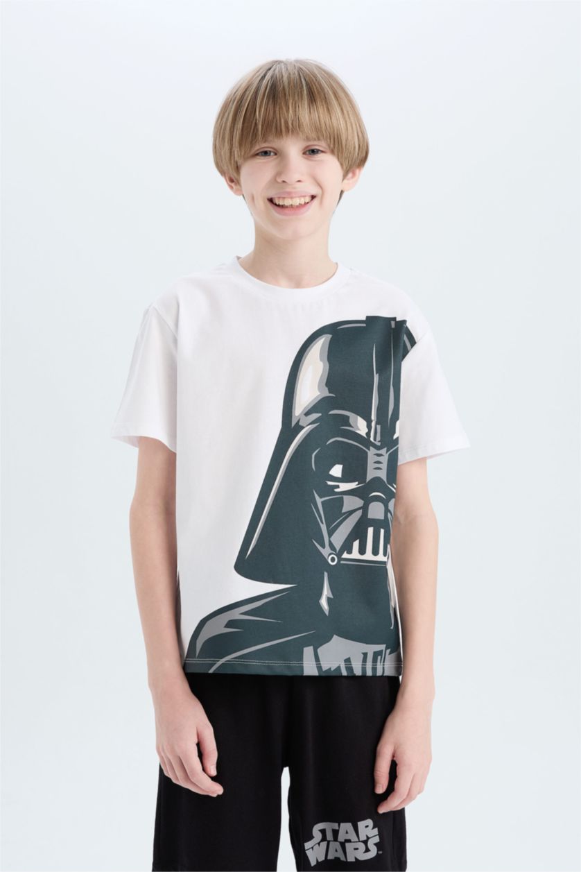 Erkek Çocuk - Genç Erkek Beyaz %100 Pamuklu Star Wars Baskılı Beli Lastikli Pijama Takımı Erkek Çocuk