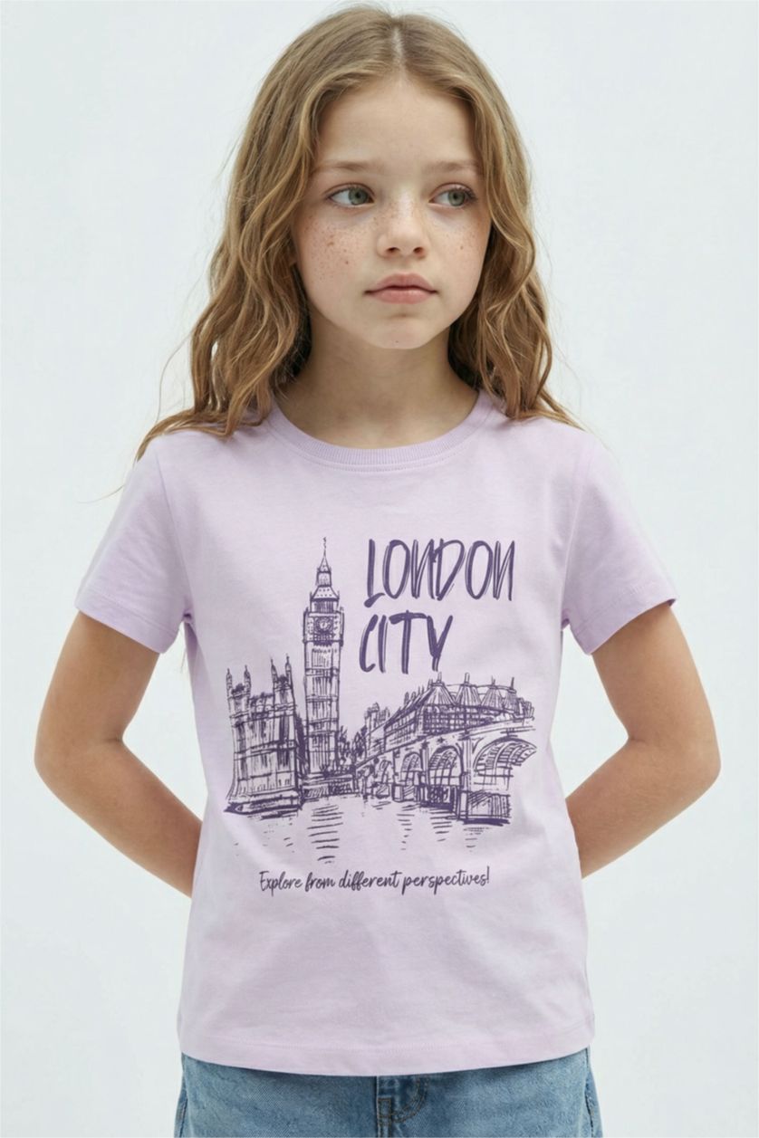 GIRLS & TEENS Lilac Girl Crew Neck Printed Short Sleeve T-Shirt
