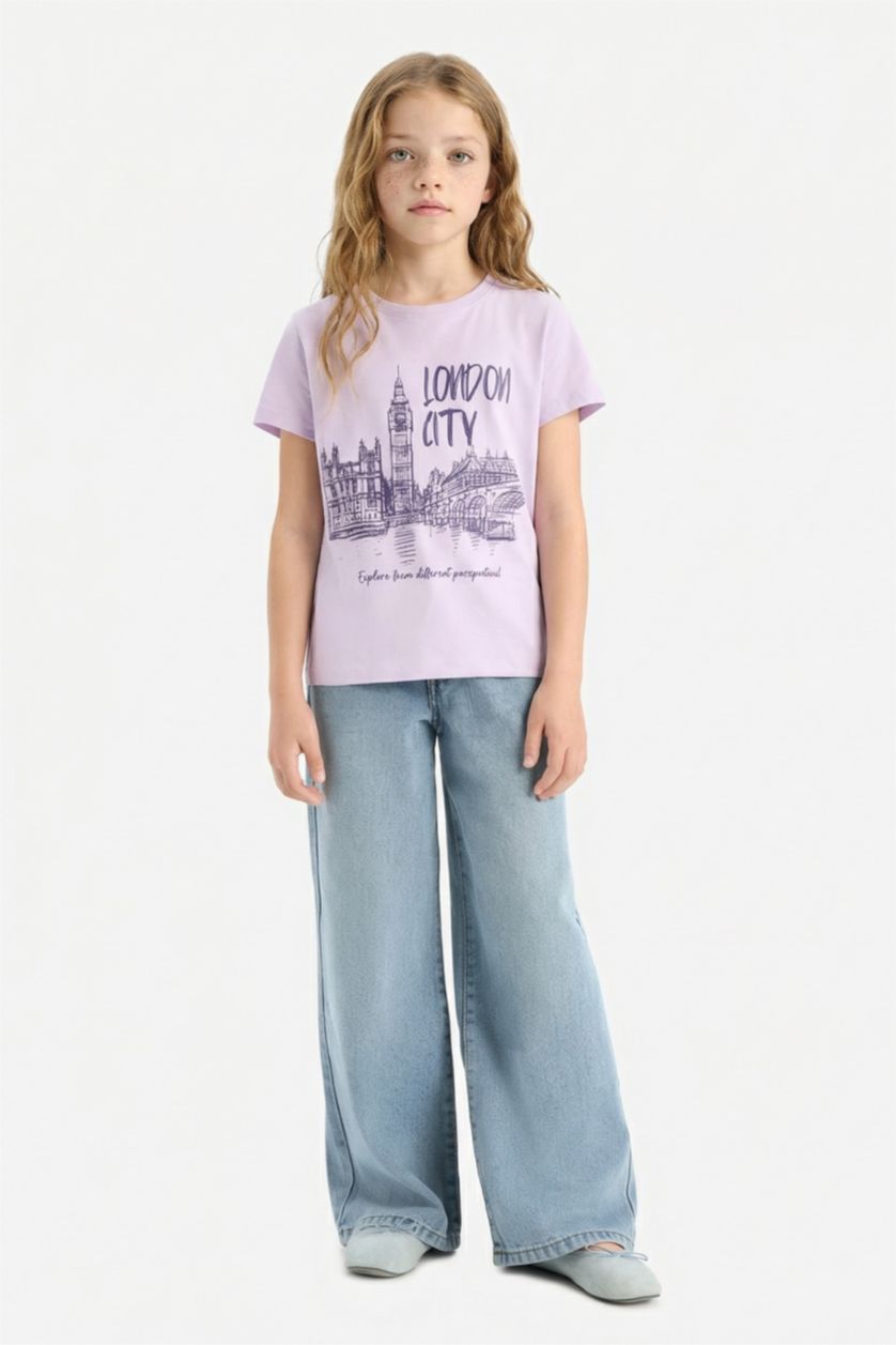 GIRLS & TEENS Lilac Girl Crew Neck Printed Short Sleeve T-Shirt