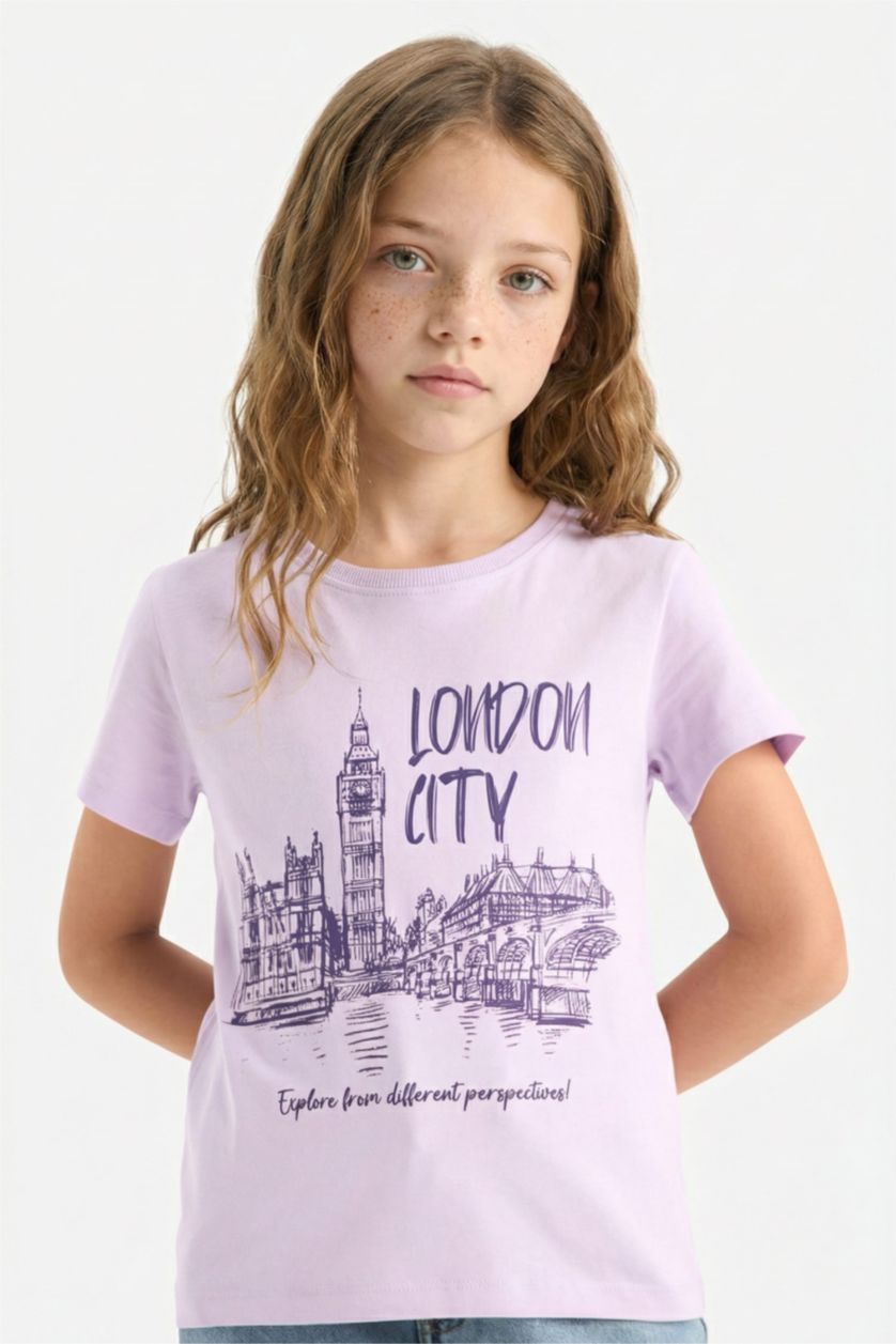 GIRLS & TEENS Lilac Girl Crew Neck Printed Short Sleeve T-Shirt