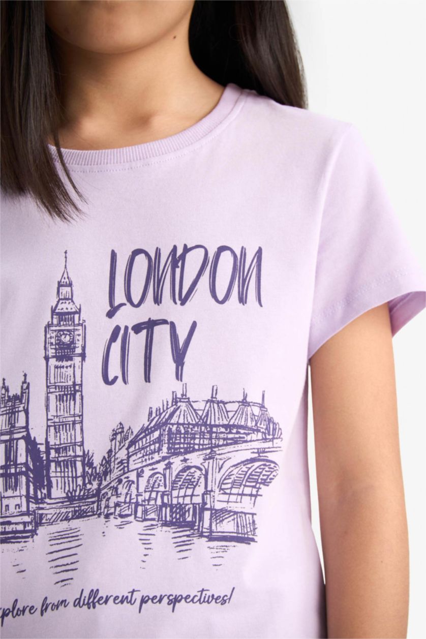 GIRLS & TEENS Lilac Girl Crew Neck Printed Short Sleeve T-Shirt