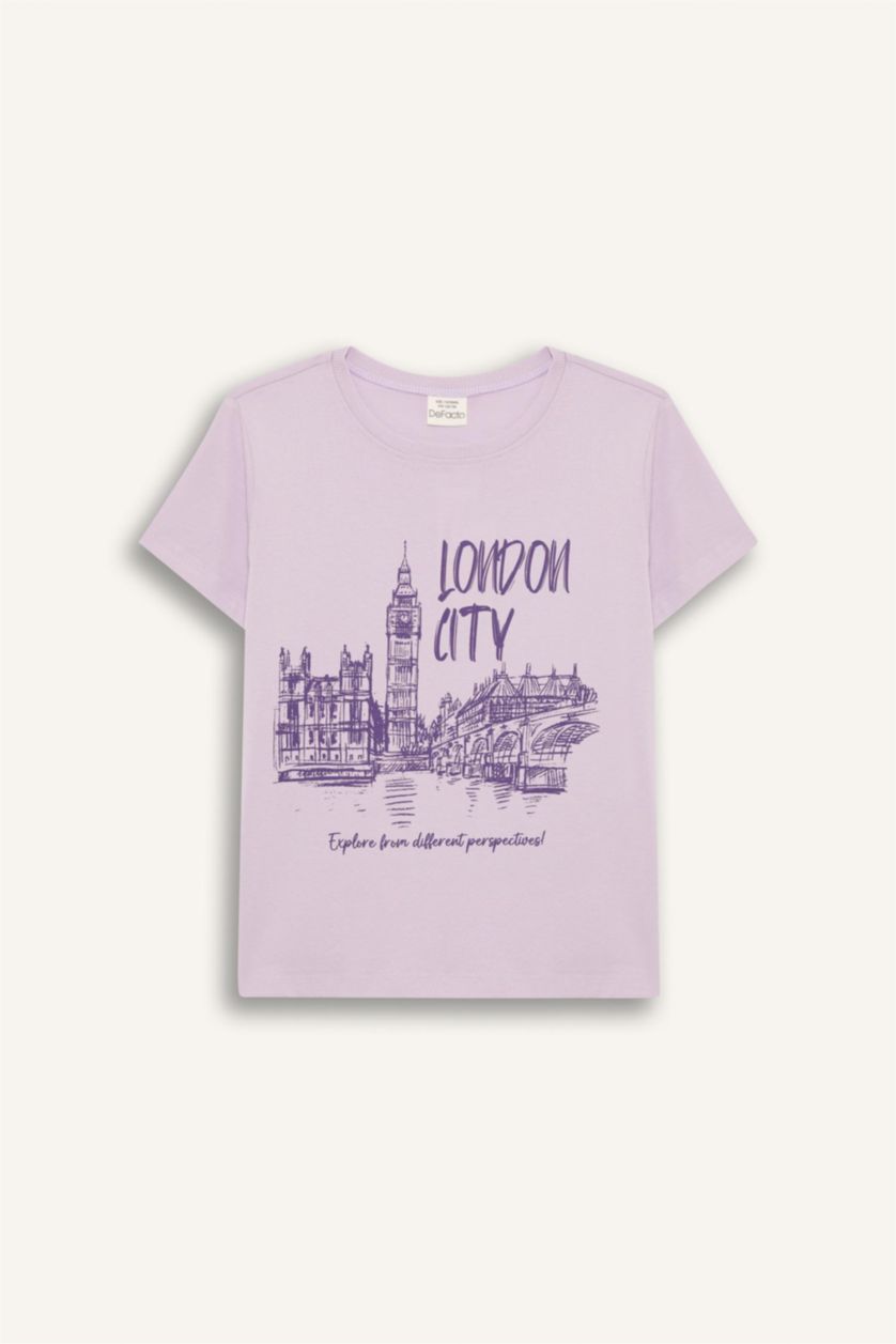 GIRLS & TEENS Lilac Girl Crew Neck Printed Short Sleeve T-Shirt