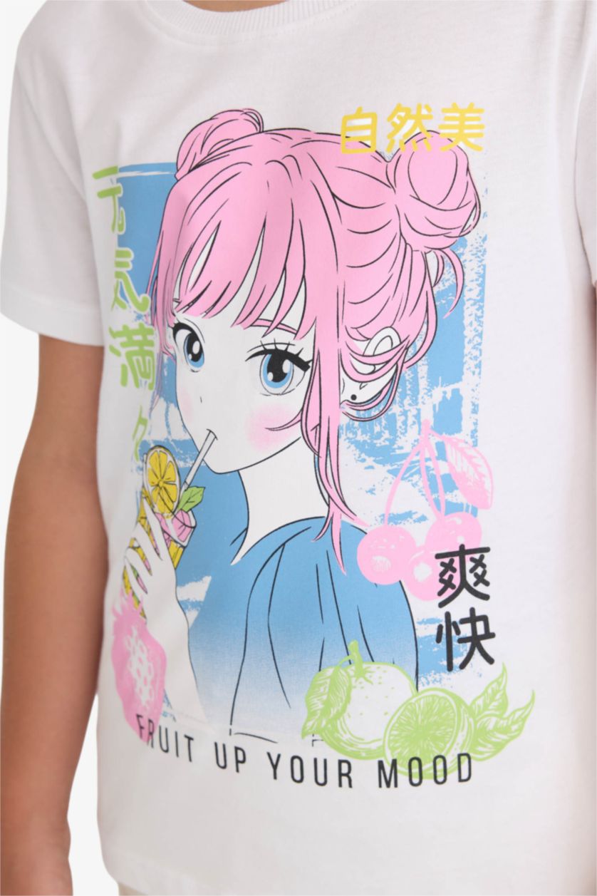 Девочки и подростки Белый Футболка для девочек с круглым вырезом и короткими рукавами с аниме-принтом