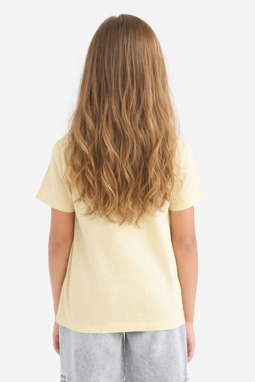 Kız Çocuk - Genç Kız Açık Yeşil Bisiklet Yaka Baskılı Kısa Kollu Tişört Kız Çocuk