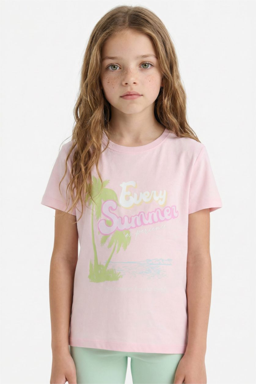 Girls & Teens Pink Girl Regular Fit Crew Neck Anime Printed T-Shirt