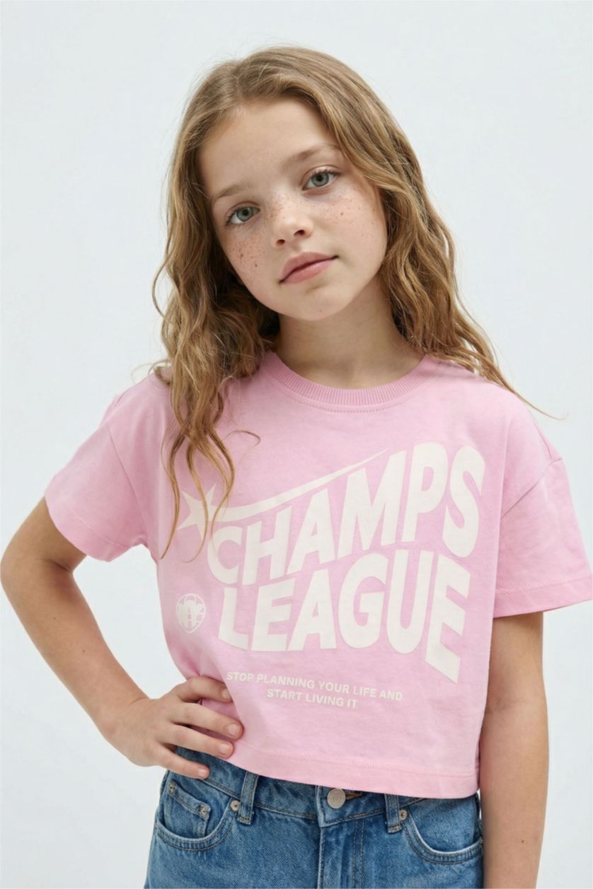 GIRLS & TEENS Pink Girl Crew Neck Printed Short Sleeve T-Shirt