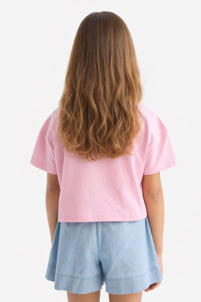 GIRLS & TEENS Pink Girl Crew Neck Printed Short Sleeve T-Shirt