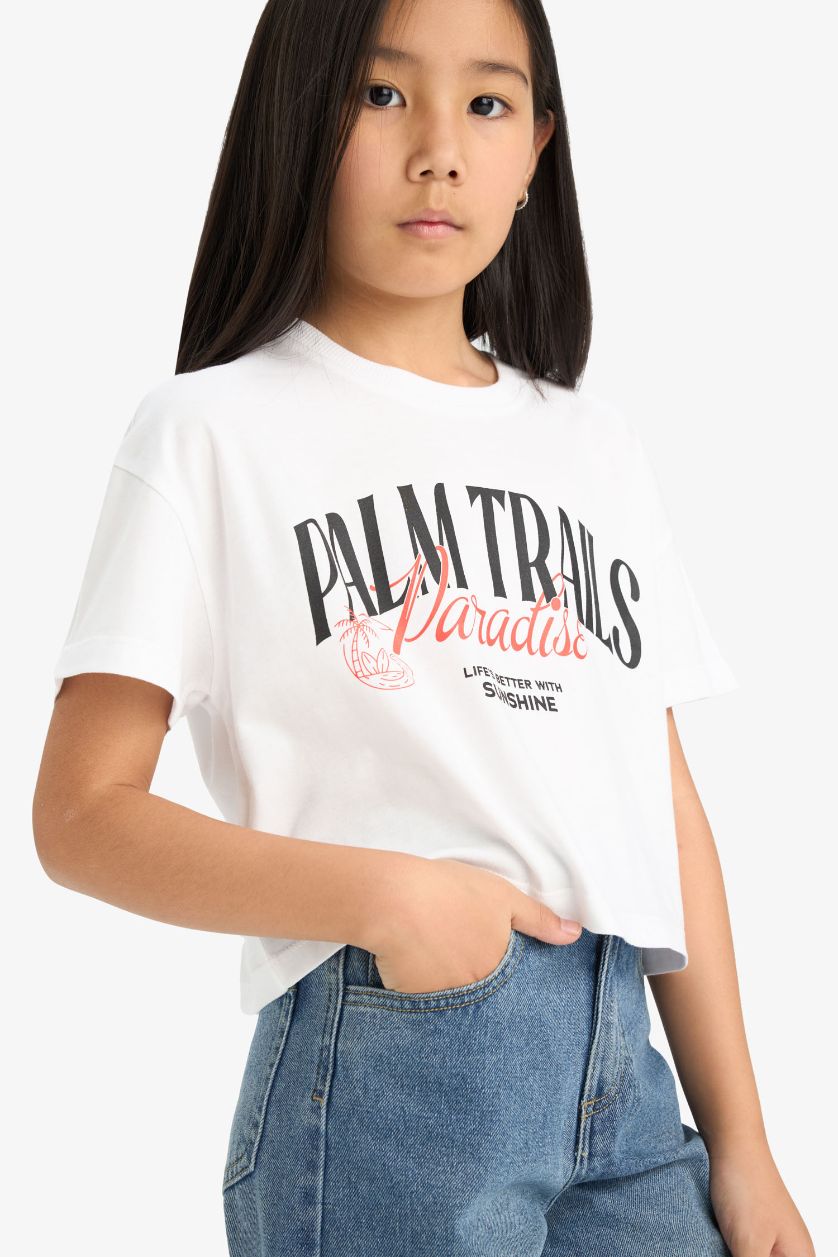 Girls & Teens White Girl Crew Neck Printed Short Sleeve T-Shirt