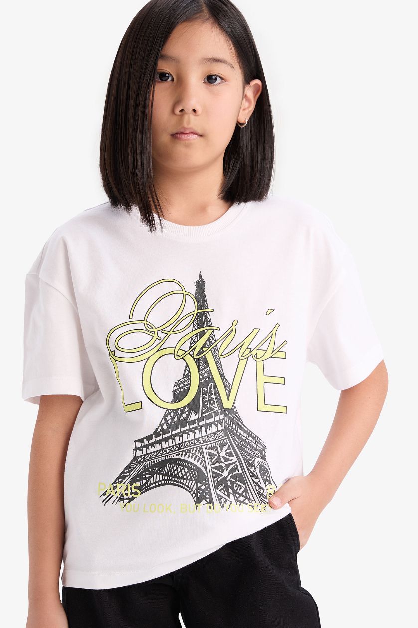 Девочки и подростки Белый Футболка для девочки relax fit с круглым вырезом и принтом, с коротким рукавом
