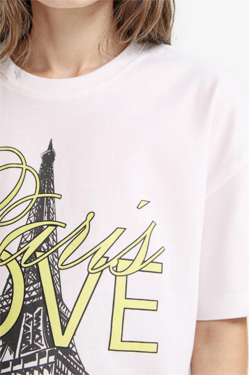 Девочки и подростки Белый Футболка для девочки relax fit с круглым вырезом и принтом, с коротким рукавом