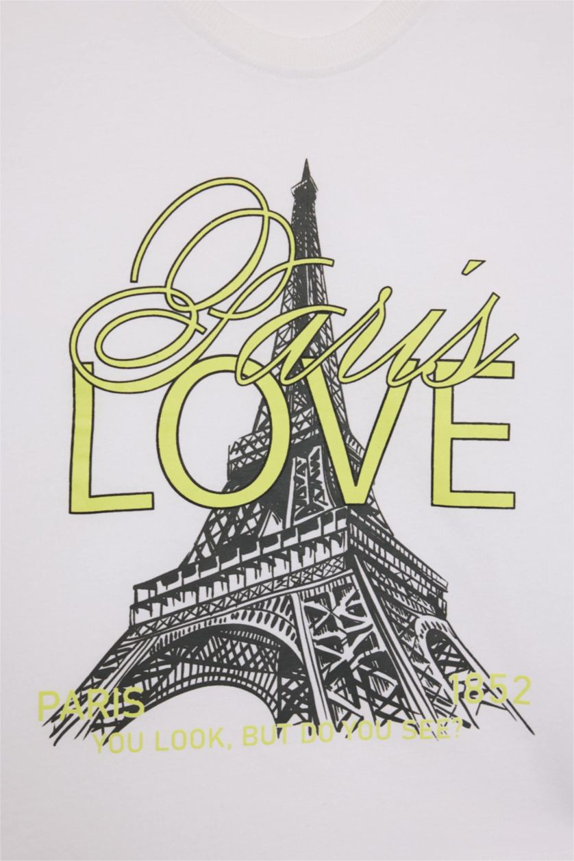 Девочки и подростки Белый Футболка для девочки relax fit с круглым вырезом и принтом, с коротким рукавом