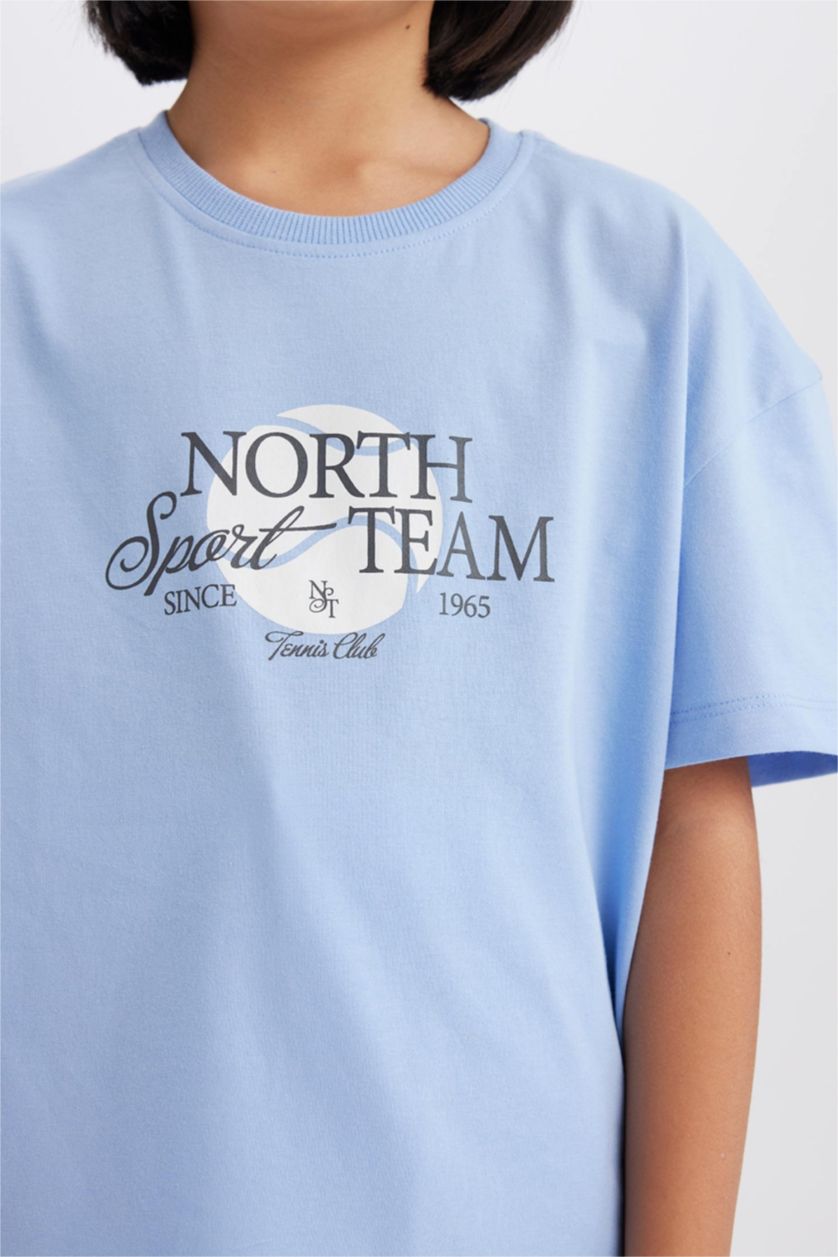 Girls & Teens Light Blue Girl Relax Fit Crew Neck Printed T-shirt