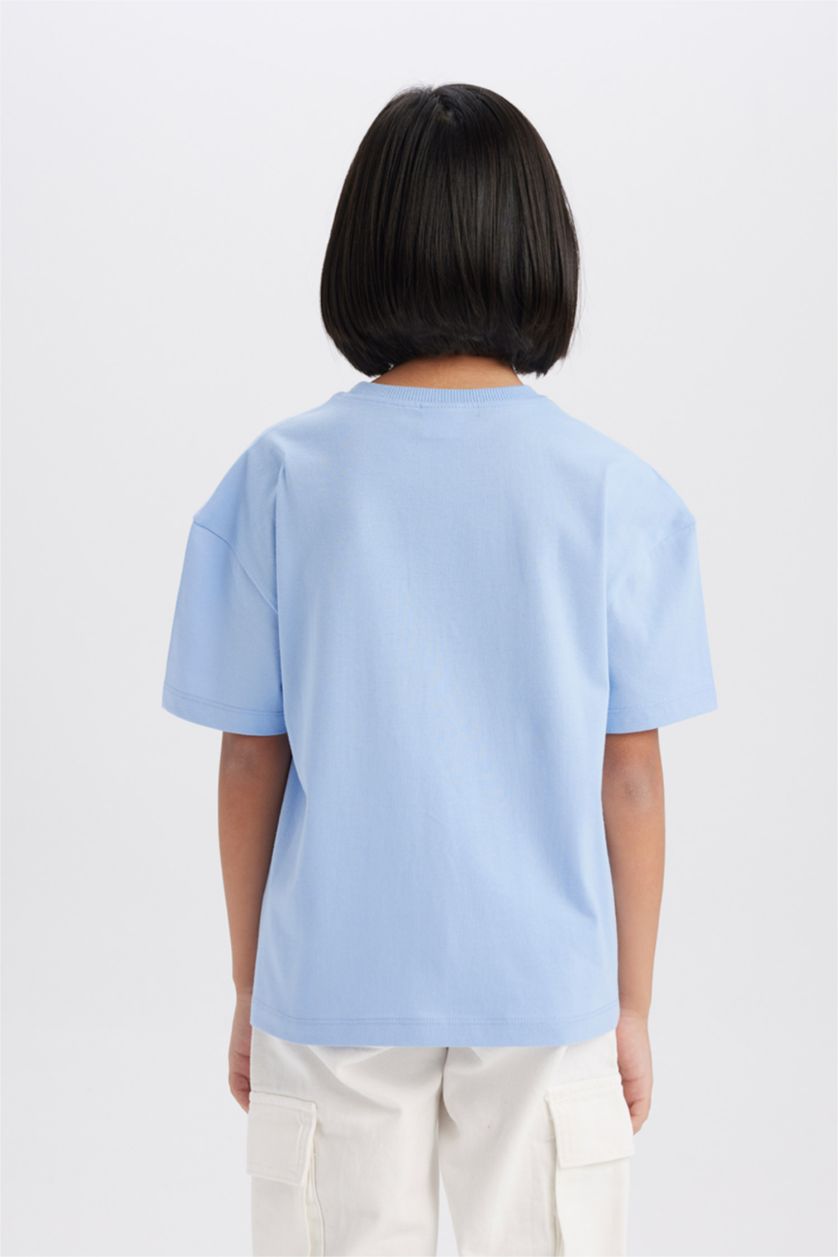 Girls & Teens Light Blue Girl Relax Fit Crew Neck Printed T-shirt