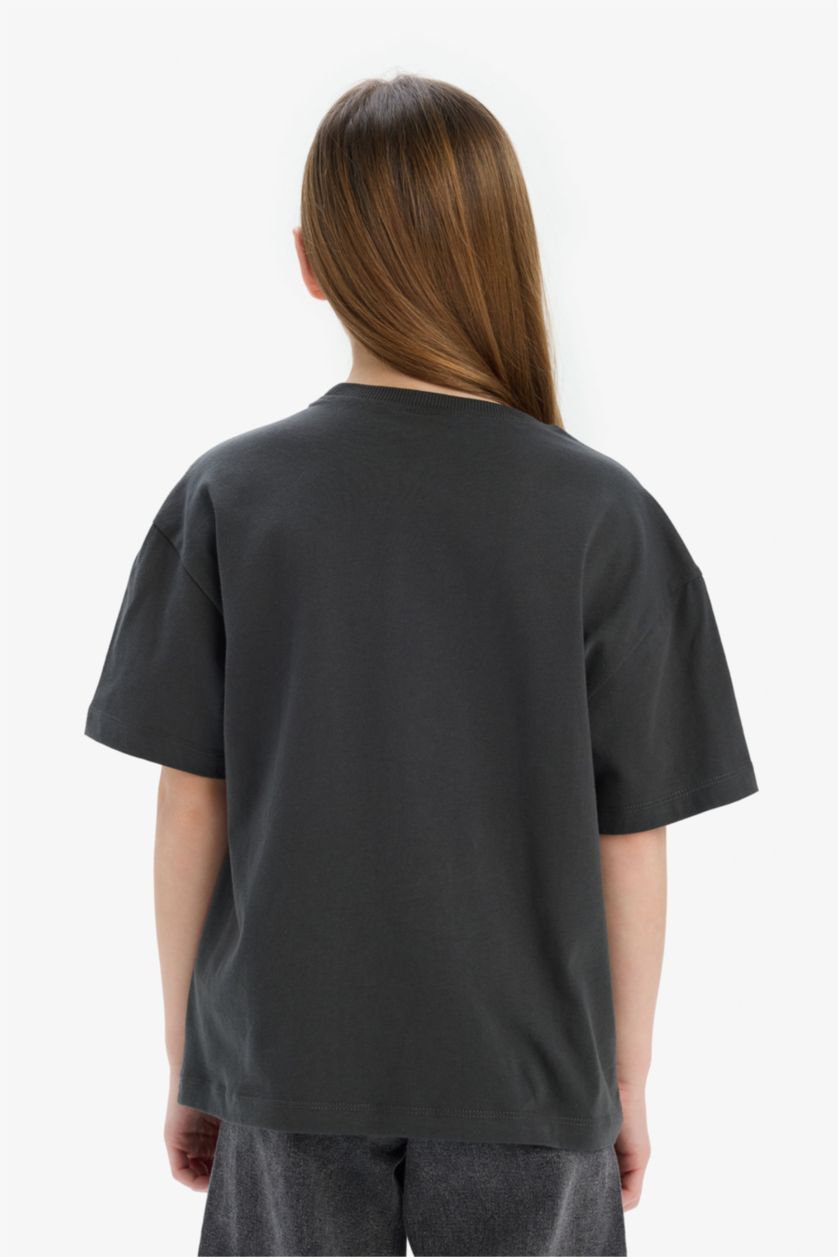 GIRLS & TEENS Anthracite Girl Oversize Crew Neck Slogan Printed T-Shirt