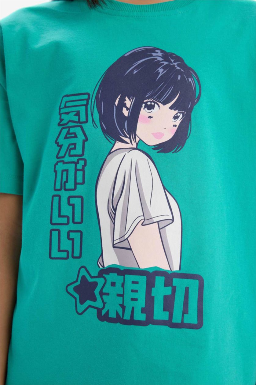 Girls & Teens Light Green Girl Oversize Crew Neck Slogan Printed T-Shirt