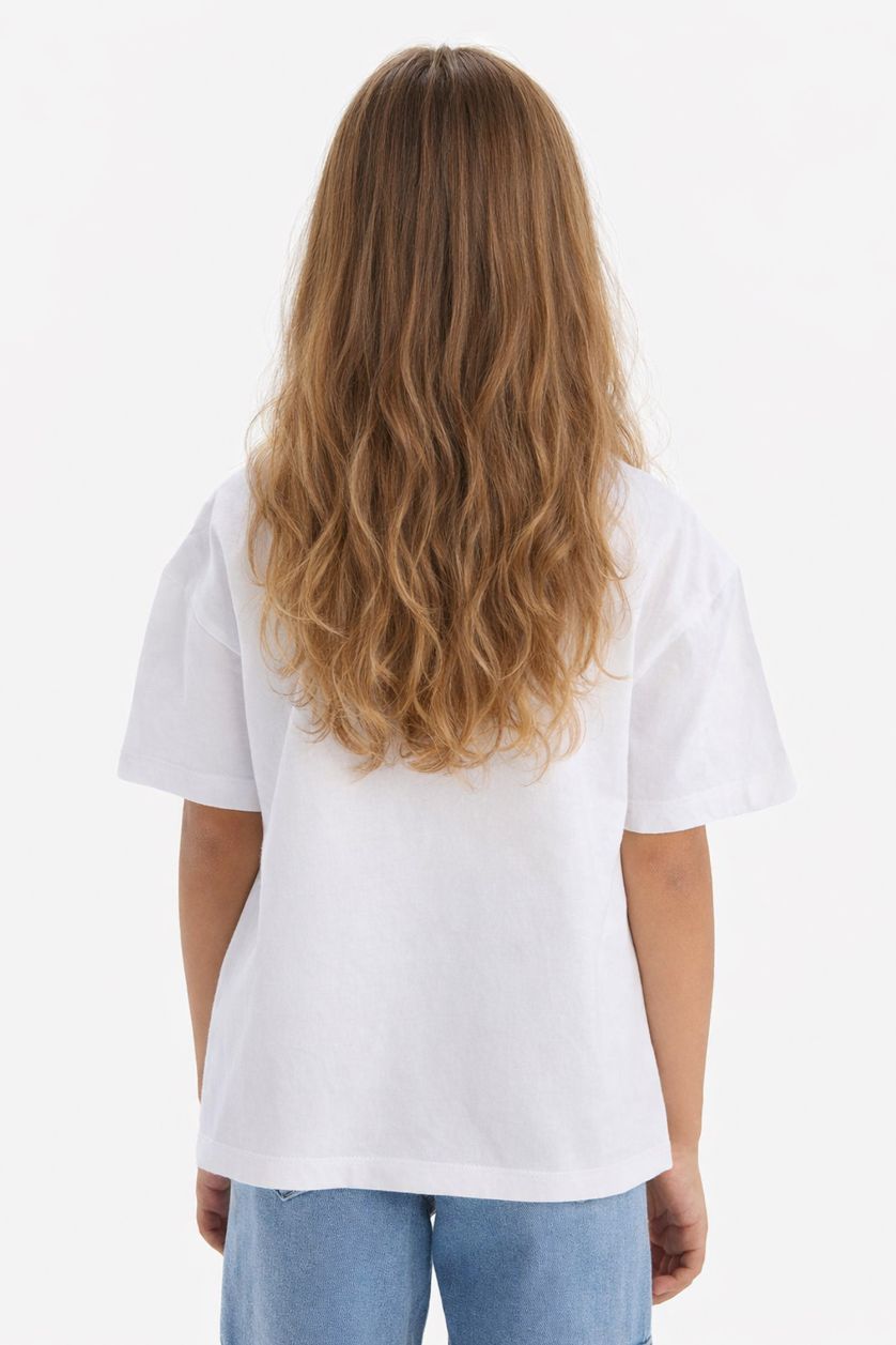 FILLES Blanc T-shirt oversize imprimé à col rond et manches courtes pour fille