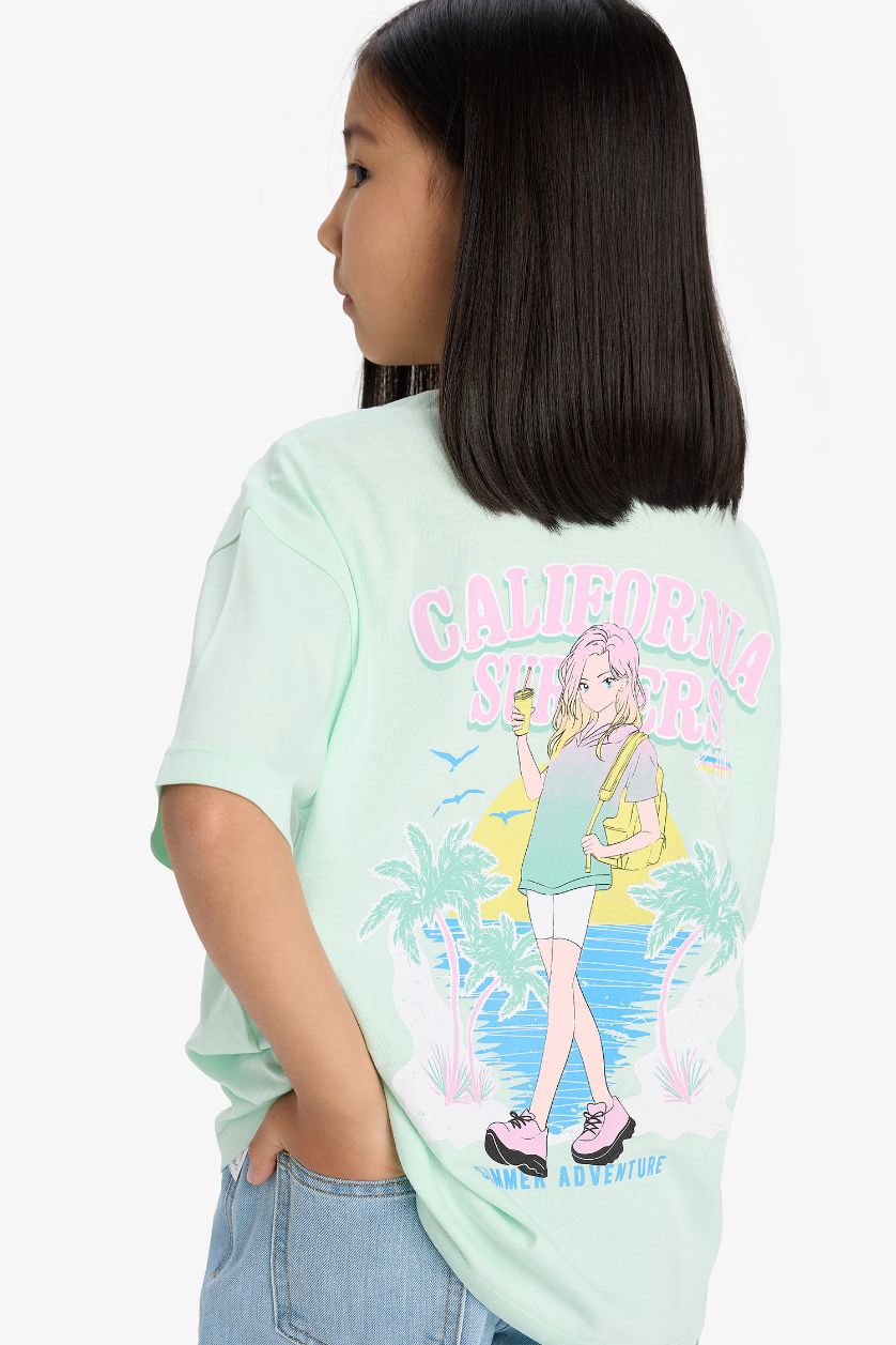 Girls & Teens Light Aqua Girl Oversize Fit Crew Neck Back Printed T-Shirt