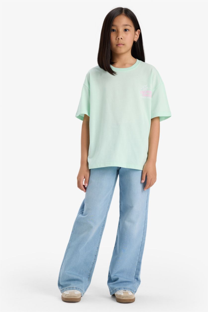 Girls & Teens Light Aqua Girl Oversize Fit Crew Neck Back Printed T-Shirt