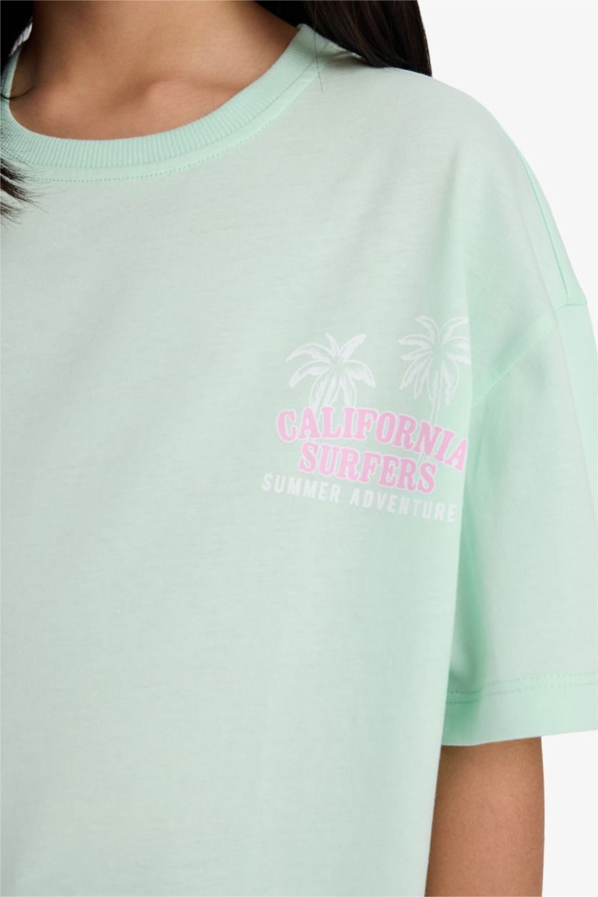 Girls & Teens Light Aqua Girl Oversize Fit Crew Neck Back Printed T-Shirt