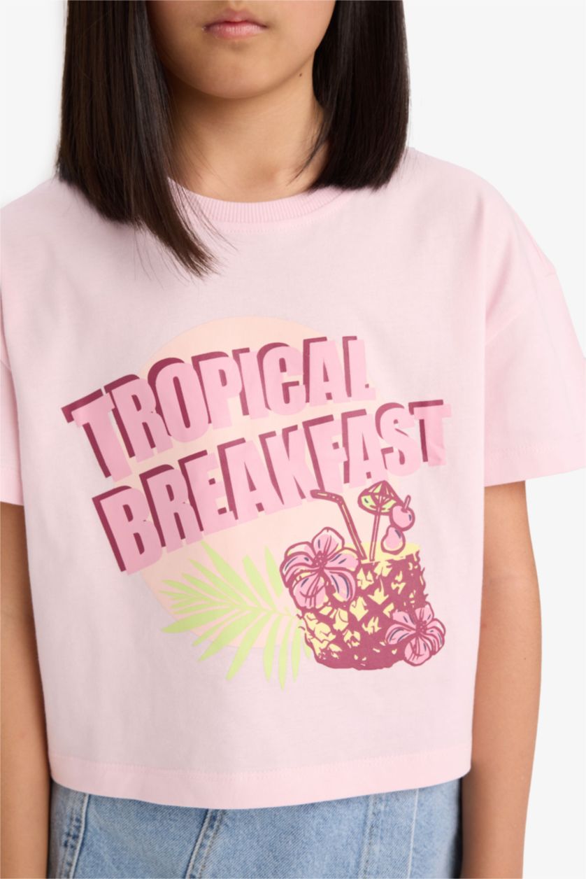 بنات زهري فاتح تيشيرت بناتي نص ردن أوفر سايز بياخة مستديرة