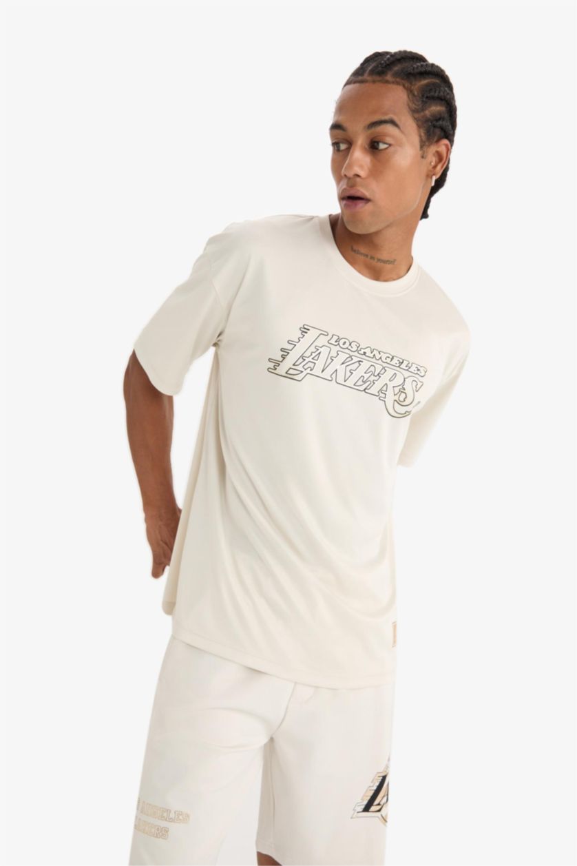 Erkek Taş NBA Los Angeles Lakers Oversize Geniş Kalıp Bisiklet Yaka Sırt Baskılı Kısa Kollu Tişört