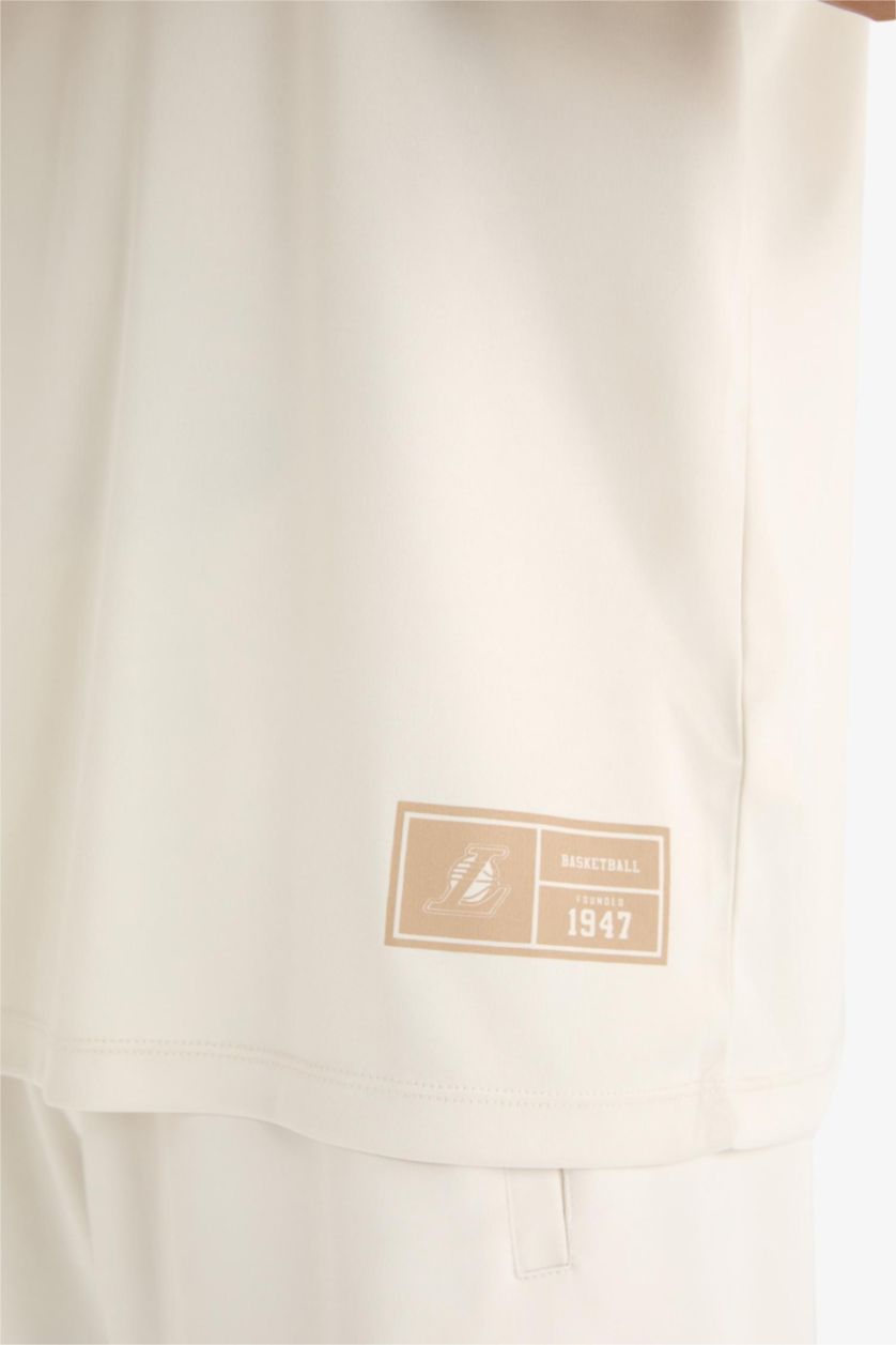 Erkek Taş NBA Los Angeles Lakers Oversize Geniş Kalıp Bisiklet Yaka Sırt Baskılı Kısa Kollu Tişört