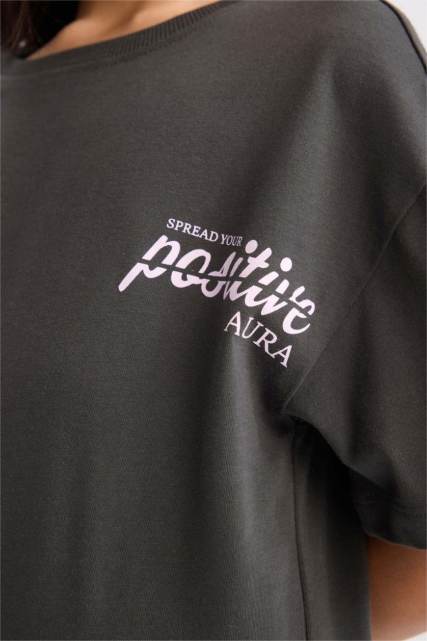 Девочки и подростки Антрацит Футболка оверсайз с короткими рукавами, с принтом на спине, для девочек