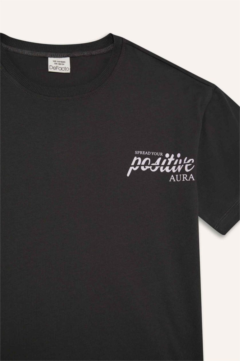 Девочки и подростки Антрацит Футболка оверсайз с короткими рукавами, с принтом на спине, для девочек