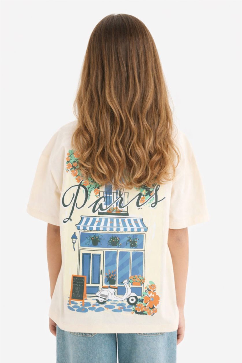 Girls & Teens Ecru Girl Oversize Fit Anime Printed Short Sleeve T-Shirt