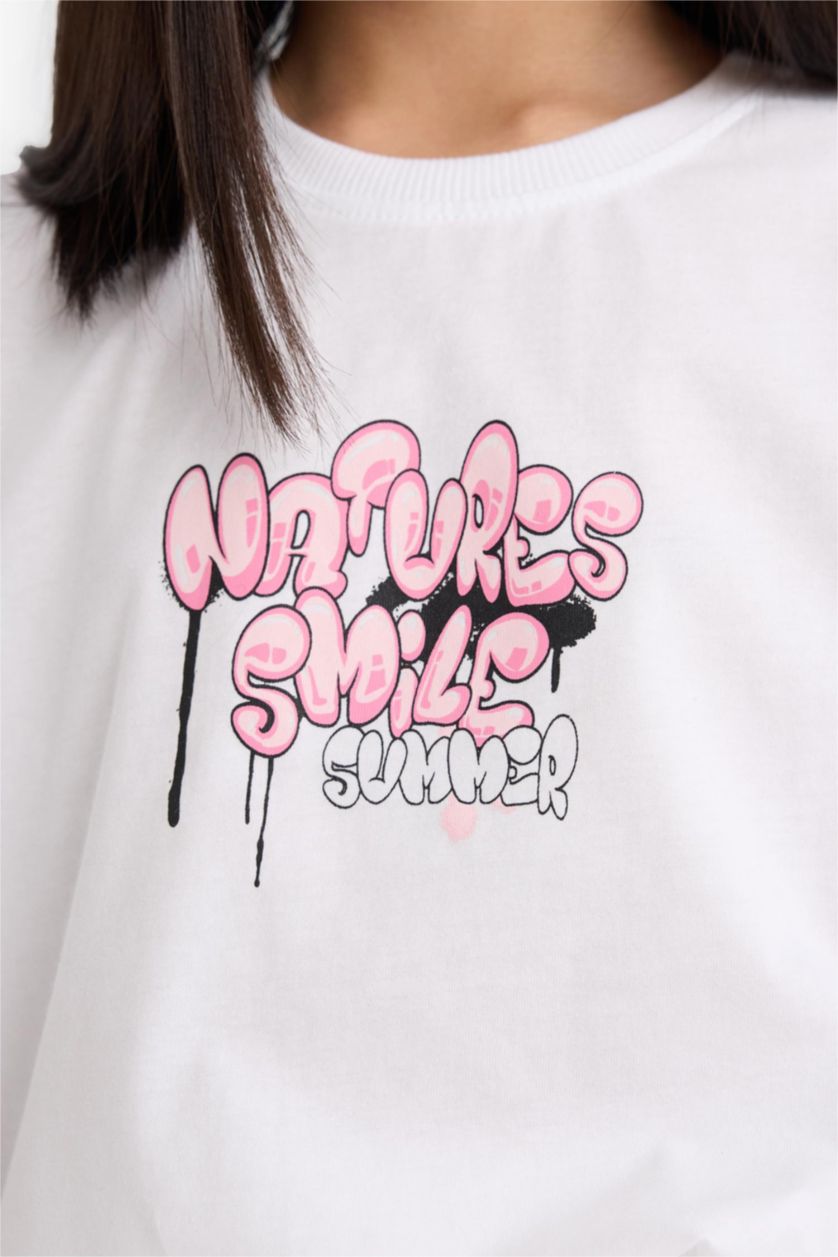 Girls & Teens White Girl Oversize Fit Crew Neck Back Printed T-Shirt