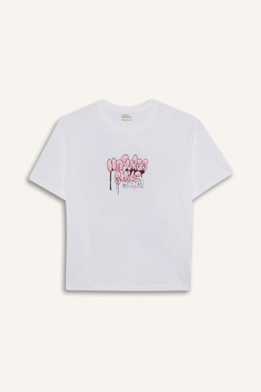 Girls & Teens White Girl Oversize Fit Crew Neck Back Printed T-Shirt