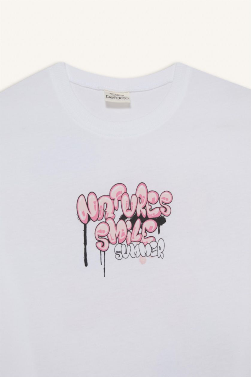 Girls & Teens White Girl Oversize Fit Crew Neck Back Printed T-Shirt