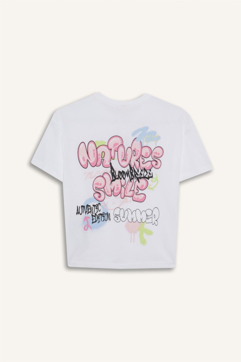 Girls & Teens White Girl Oversize Fit Crew Neck Back Printed T-Shirt