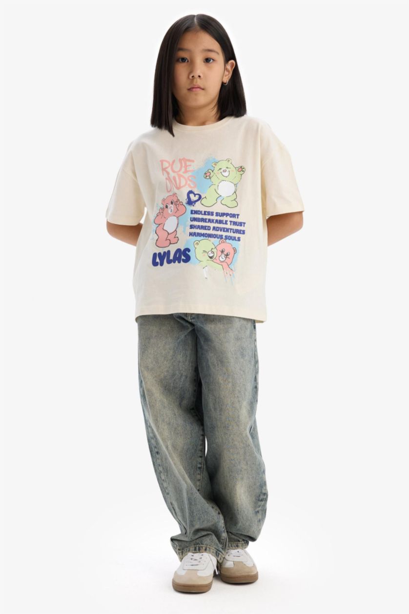 FILLES Écru T-shirt oversize à col rond et manches courtes pour fille