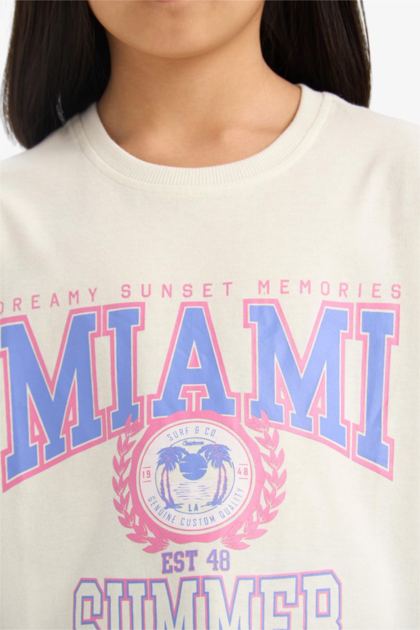 GIRLS & TEENS Ecru Girl Oversize Crew Neck Printed Short Sleeve T-Shirt