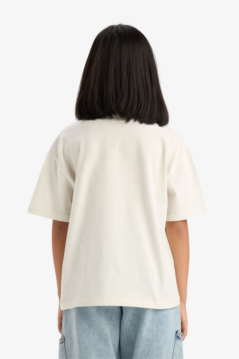 GIRLS & TEENS Ecru Girl Oversize Crew Neck Printed Short Sleeve T-Shirt