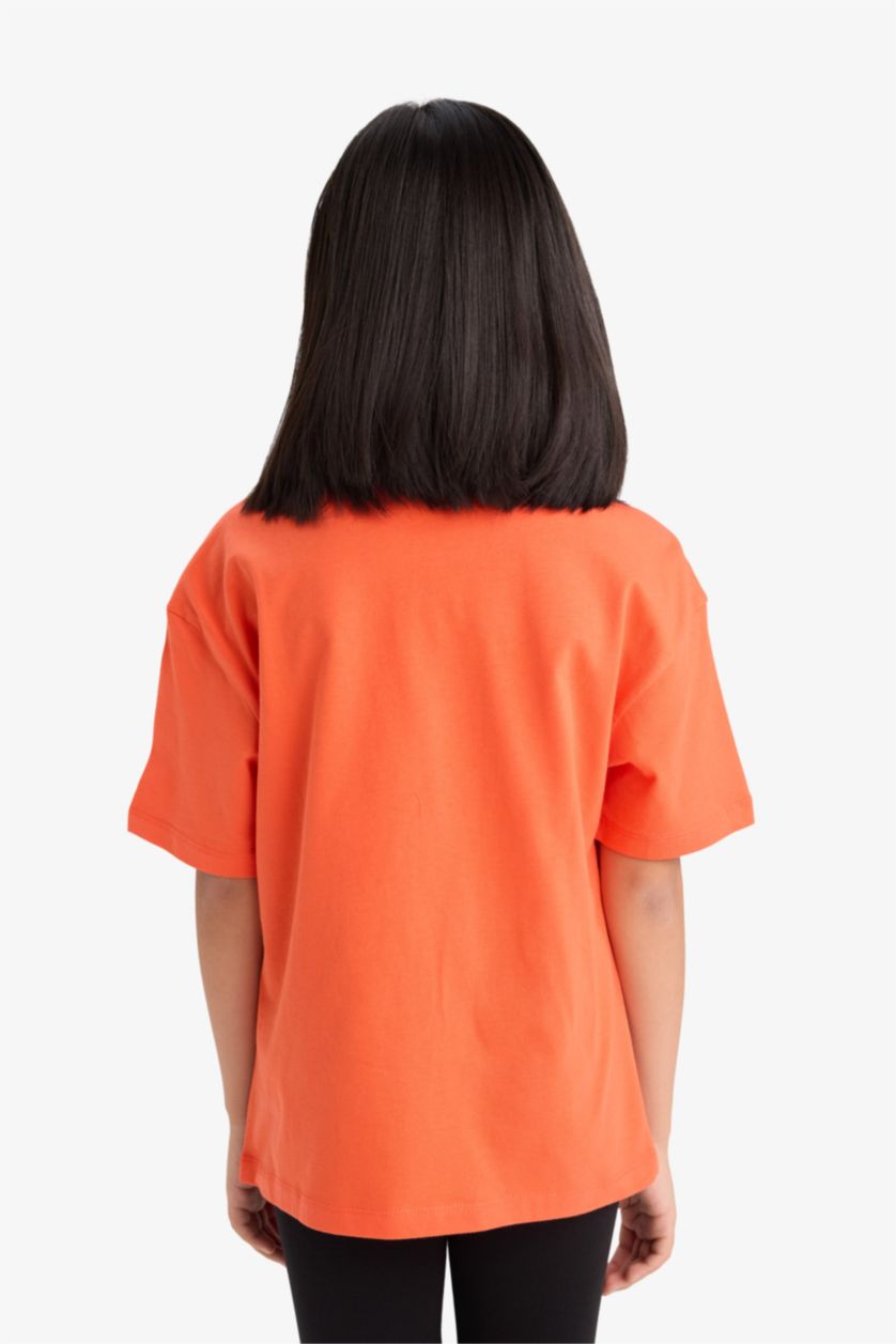 FILLES Orange T-shirt oversize imprimé à col rond et manches courtes pour fille
