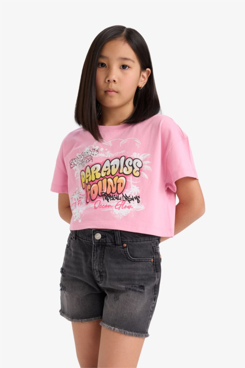 Girls & Teens Light Pink Girl Full Crop Crew Neck Short Sleeve T-Shirt