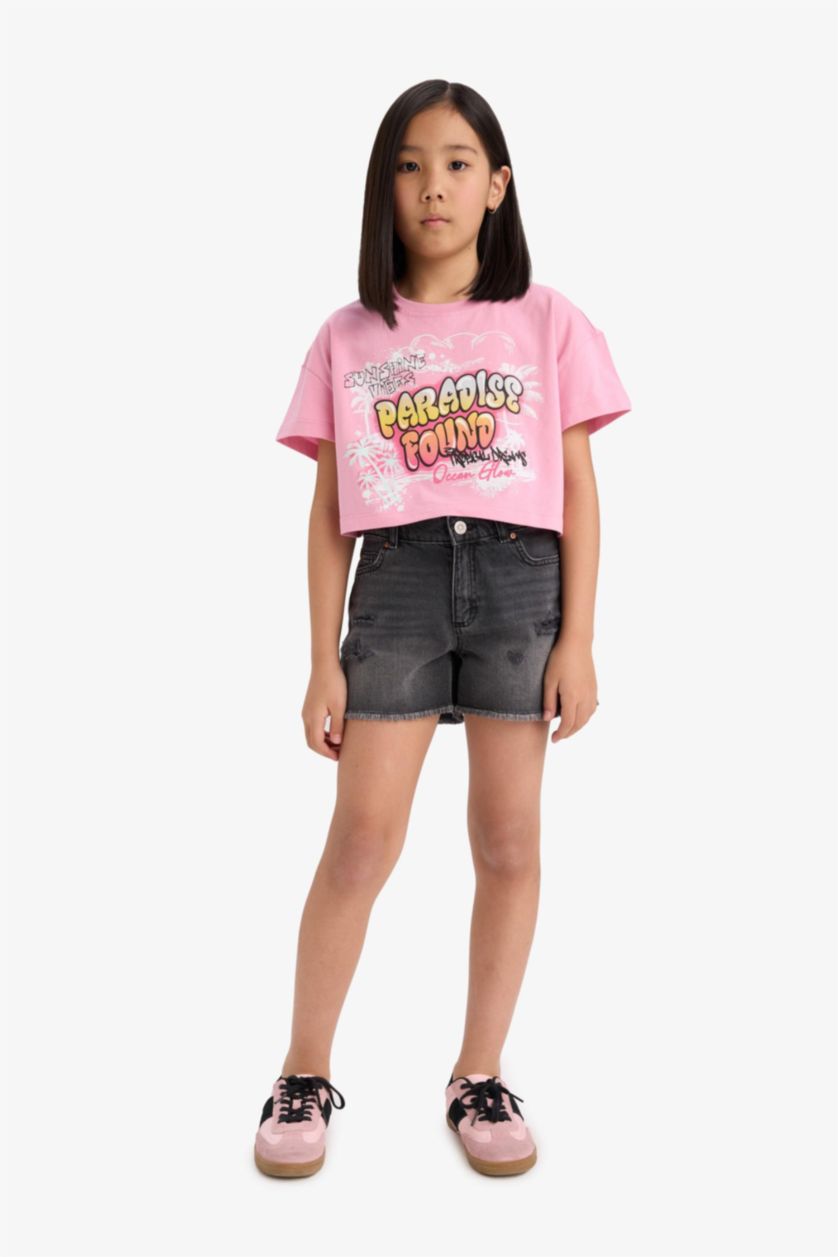 Girls & Teens Light Pink Girl Full Crop Crew Neck Short Sleeve T-Shirt