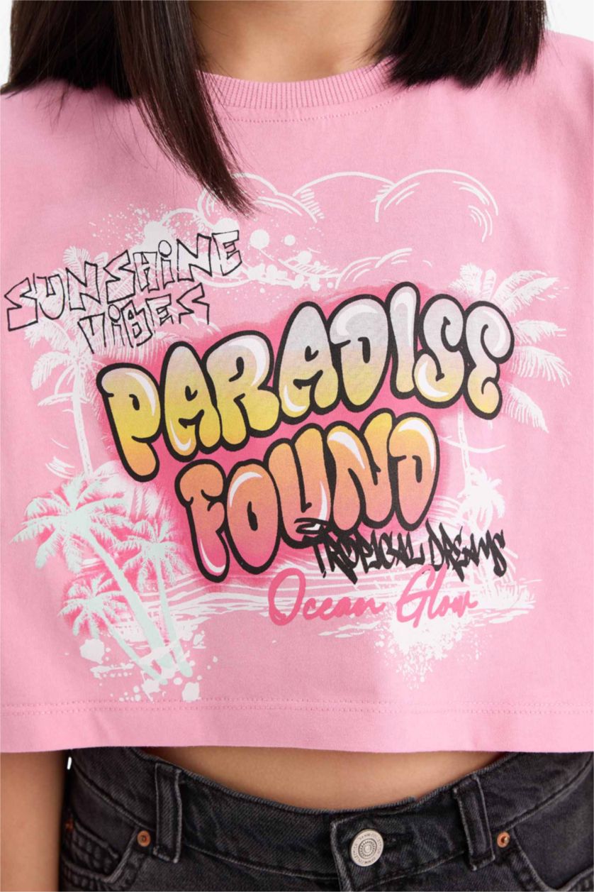 Girls & Teens Light Pink Girl Full Crop Crew Neck Short Sleeve T-Shirt