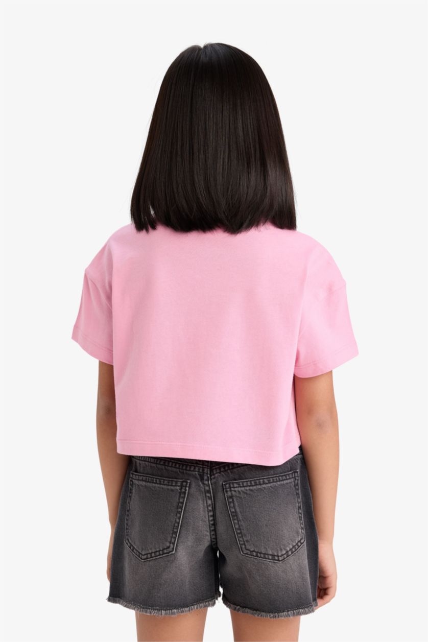 Girls & Teens Light Pink Girl Full Crop Crew Neck Short Sleeve T-Shirt