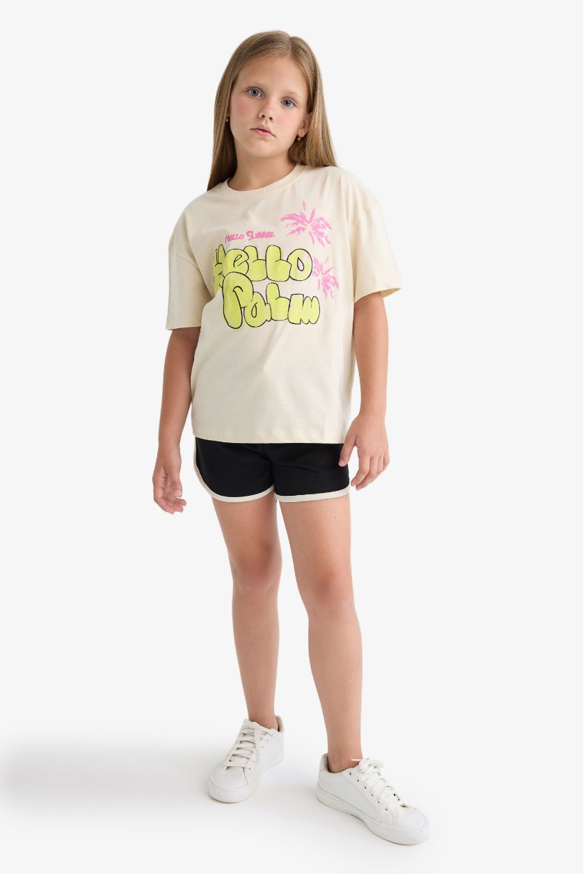 Kız Çocuk - Genç Kız Açık Taş Relax Fit Baskılı Bisiklet Yaka Kısa Kollu Tişört Kız Çocuk