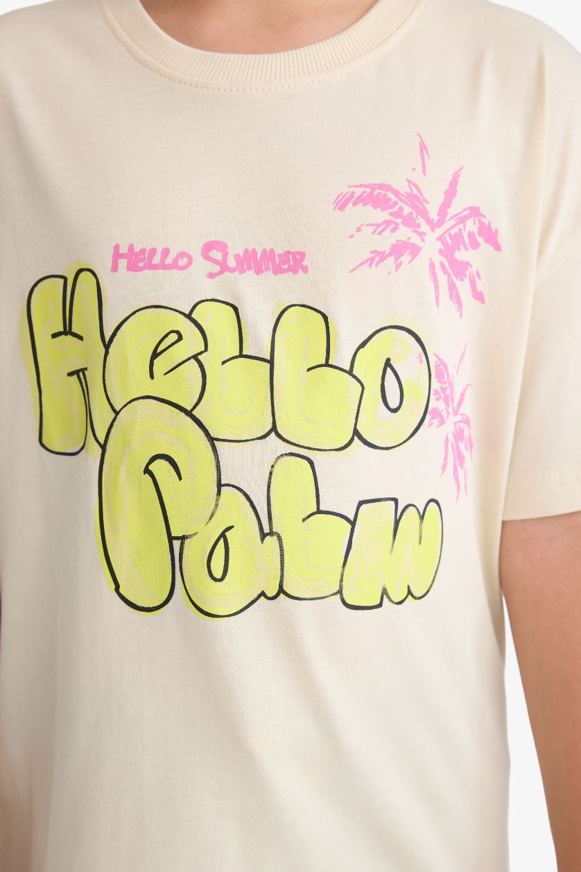 Kız Çocuk - Genç Kız Açık Taş Relax Fit Baskılı Bisiklet Yaka Kısa Kollu Tişört Kız Çocuk