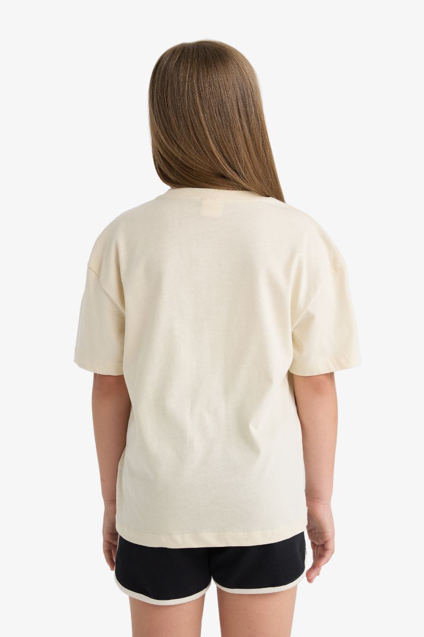 Kız Çocuk - Genç Kız Açık Taş Relax Fit Baskılı Bisiklet Yaka Kısa Kollu Tişört Kız Çocuk