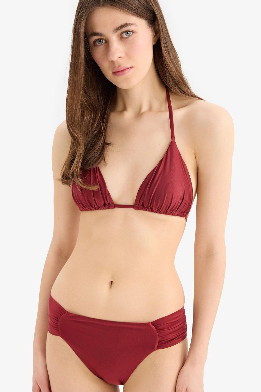 Kadın Bordo Saten Bikini Üstü
