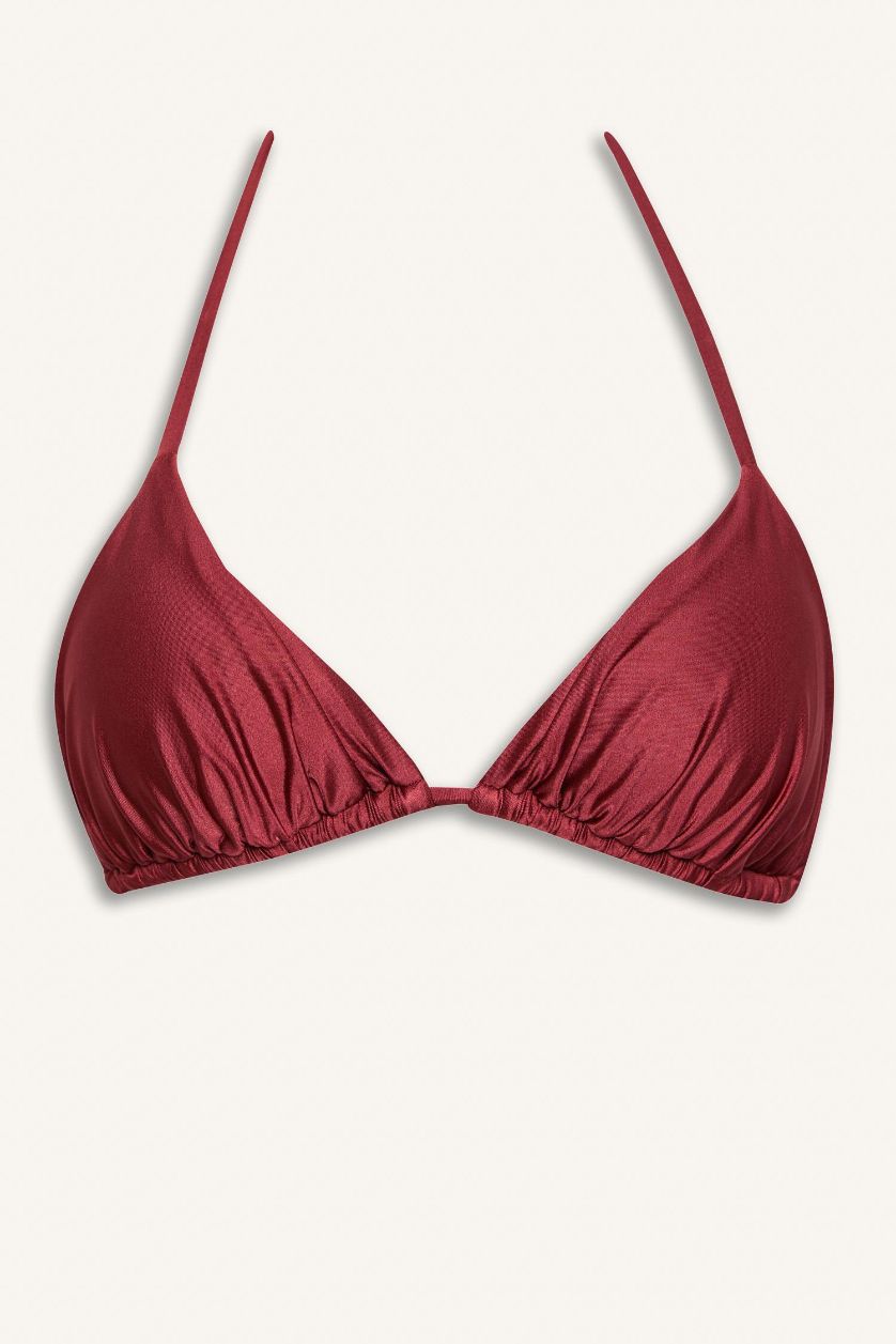 Kadın Bordo Saten Bikini Üstü