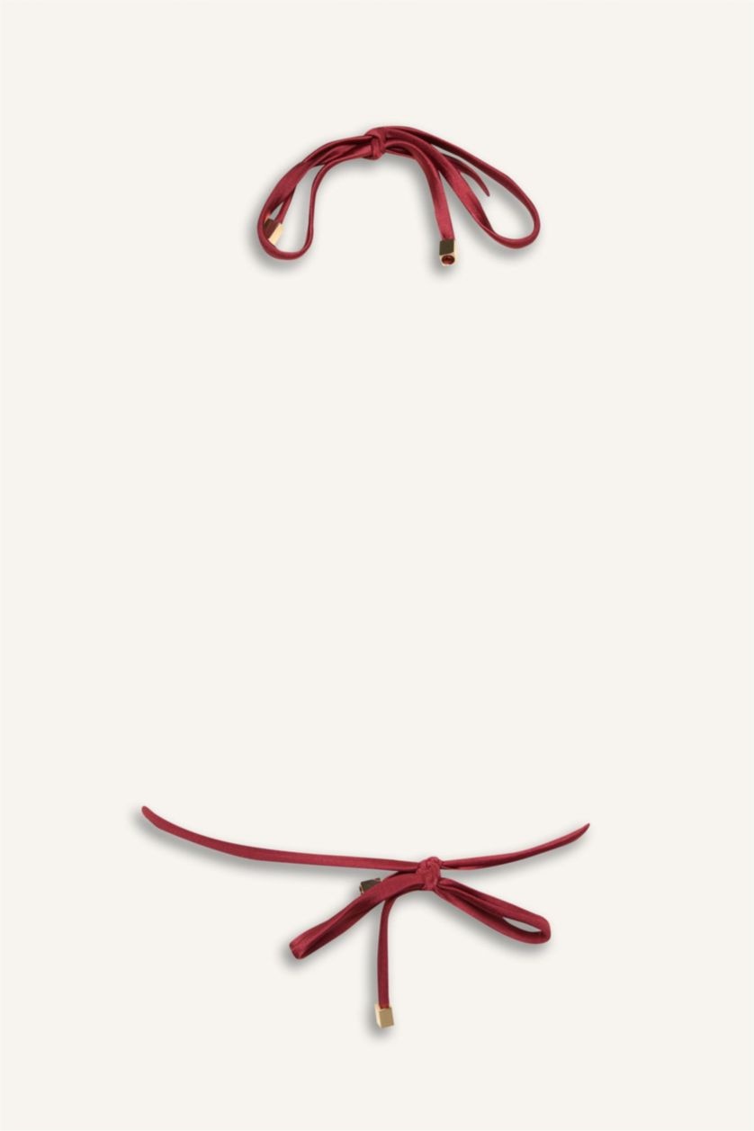 Kadın Bordo Saten Bikini Üstü